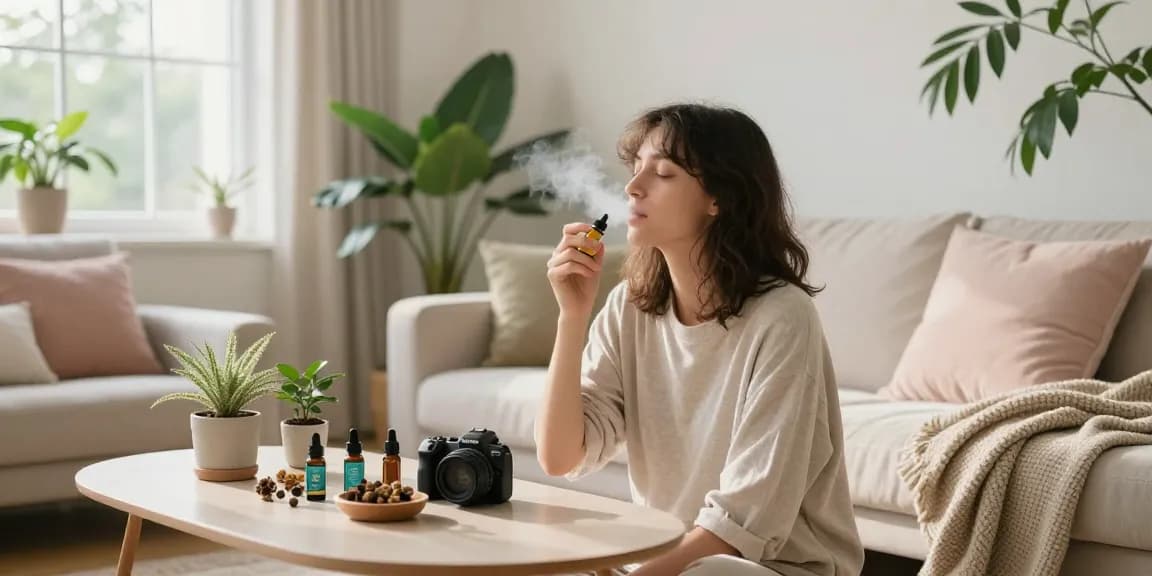 Experience cbd vape in a tranquil home setting with natural light and soothing decor.
