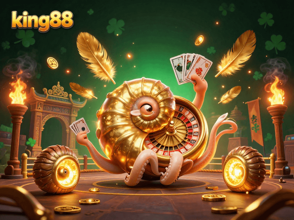 Engage in thrilling gaming experiences with king88's vibrant 3D illustration of a nautilus roulette wheel.