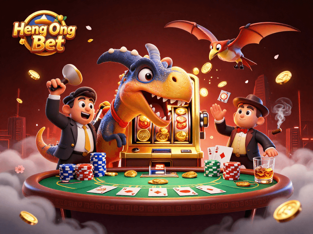 Experience the thrill of Heng Ong Bet with 3D dinosaurs in a high-stakes casino scene
