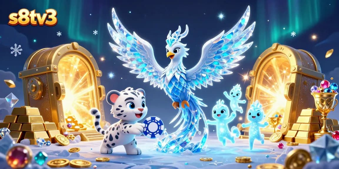 Experience the excitement of s8tv3 with a dazzling ice phoenix and treasures in a vibrant casino scene.