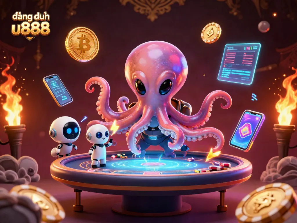 Experience đăng ký u888 at an alien-themed poker game with vibrant digital coins and holographic displays.
