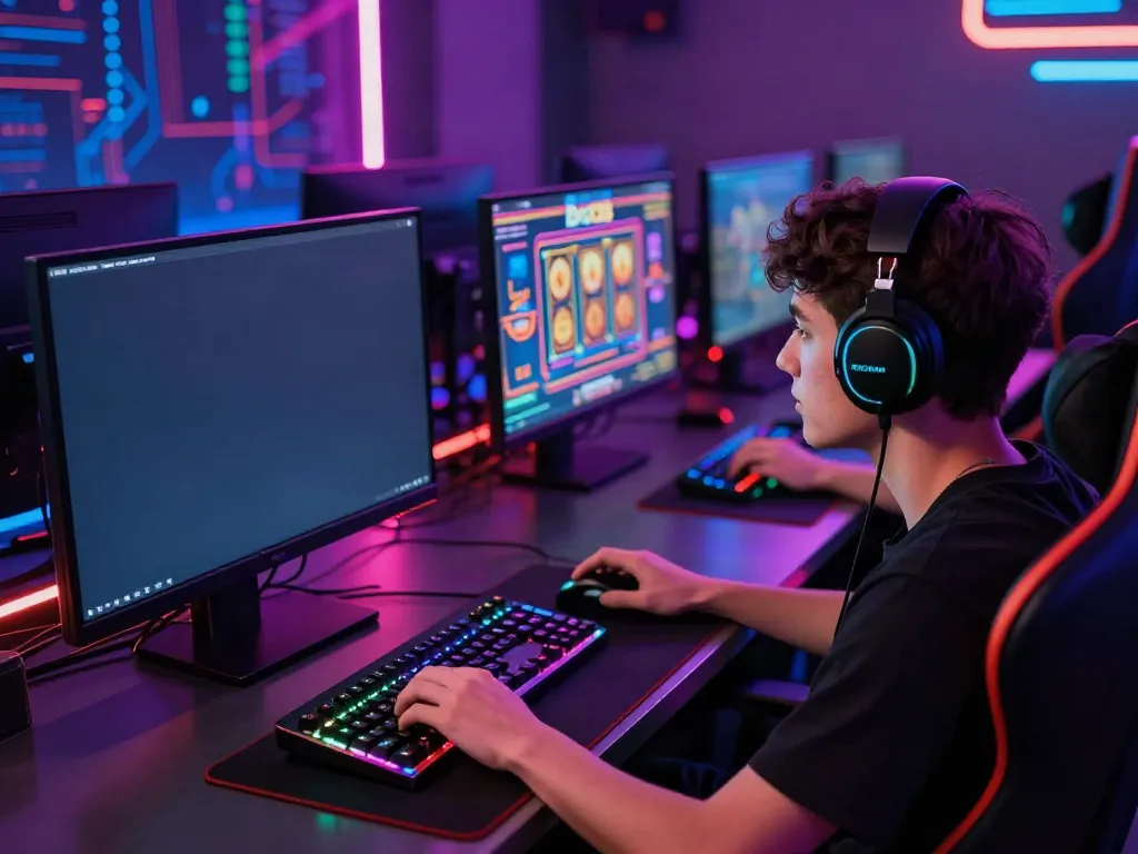 Engaged player enjoying an interactive Bro138 online game experience with modern gaming setup.