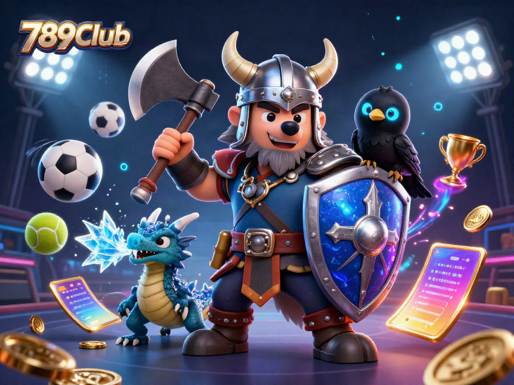 Engage with the thrilling world of 789Club through this vibrant 3D scene featuring dynamic characters and gaming elements.