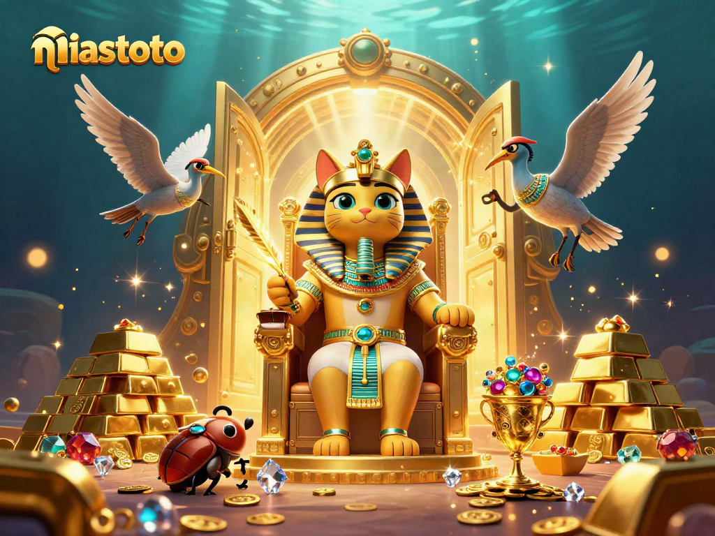 Experience the vibrant world of niastoto through a rich 3D digital casino scene featuring golden treasures and captivating characters.