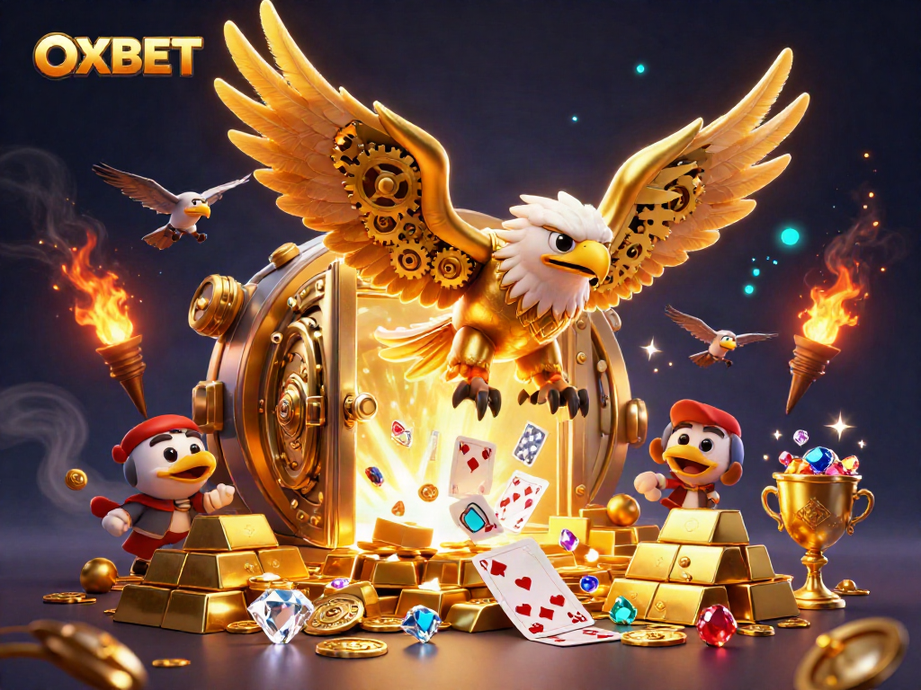 Experience thrilling gameplay at OXBET with dynamic casino elements and a vibrant illustration.
