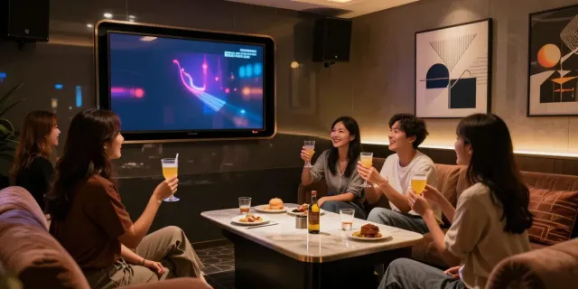 강남 달토에서 친구들과 함께 즐기고 있는 가라오케 내부 모습