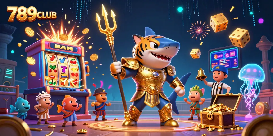 Experience excitement at 789CLUB with a vibrant slot machine and thrilling underwater casino scene.