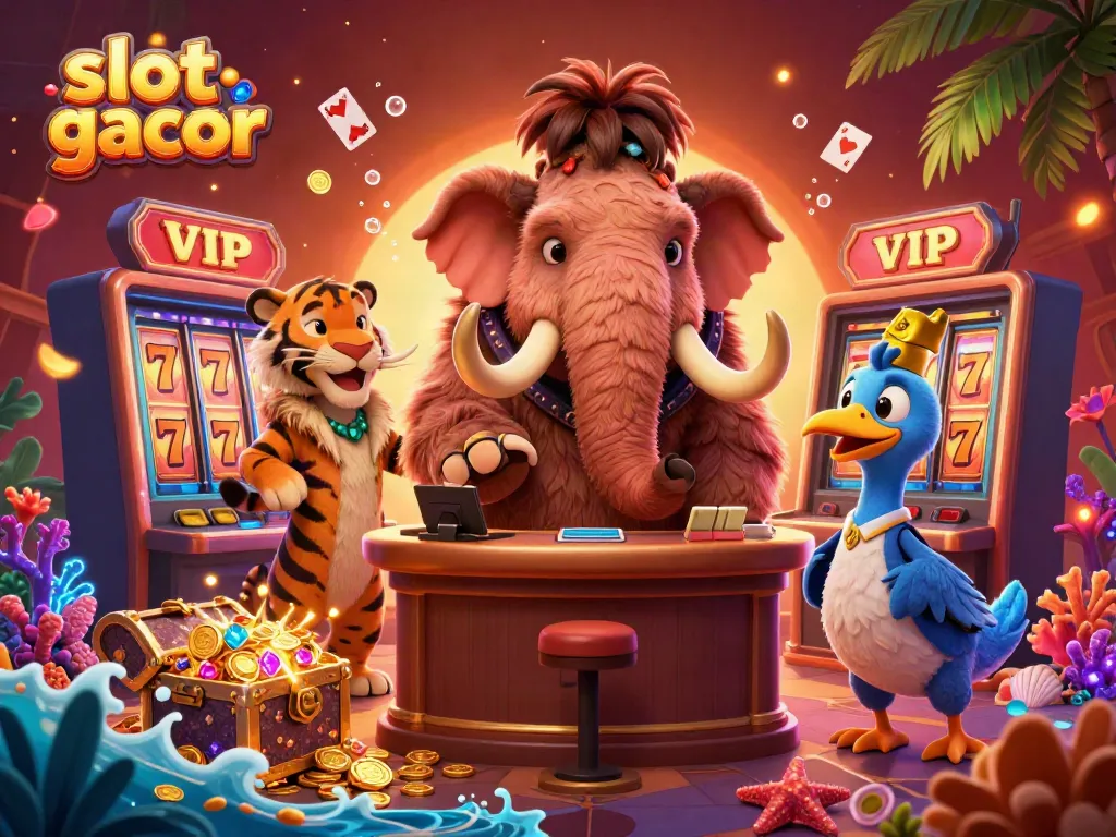 Experience thrilling slot gacor action in a vibrant 3D illustration with unique casino characters.
