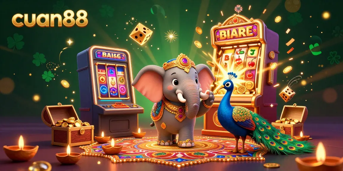 Experience the vibrant cuan88 casino world with a cartoon elephant, peacock, and jackpot excitement!