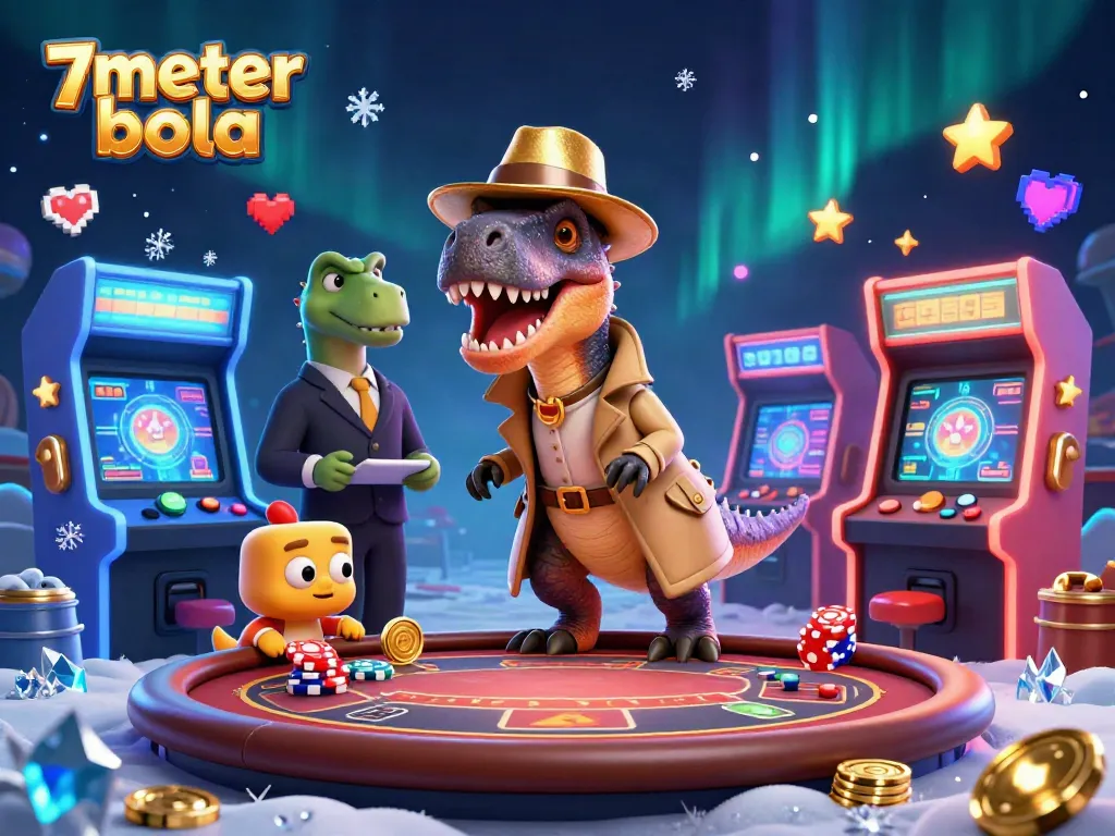 Engage with the thrilling 7meter bola experience featuring characters in a dynamic casino scene.