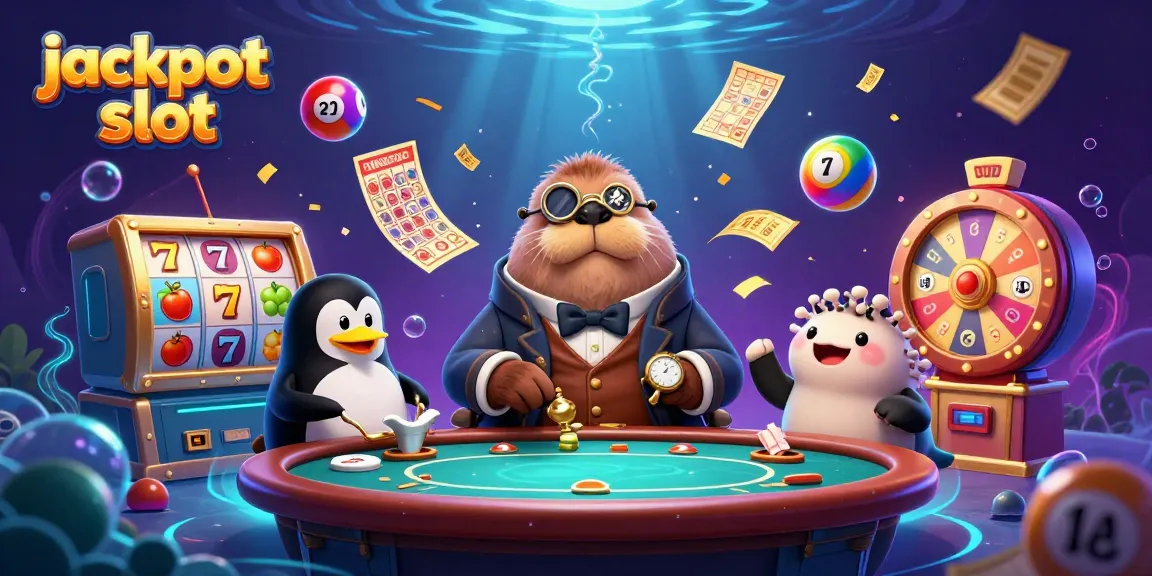 Engage with the jackpot slot world, featuring a walrus and friends at a vibrant underwater casino table.