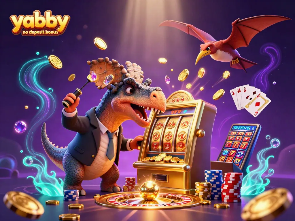 Claim your yabby no deposit bonus with an exciting 3D casino scene featuring fun characters!