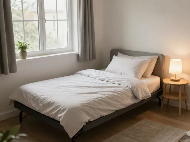 Comfortable portable bed in a cozy bedroom, showcasing practical design and inviting decor.