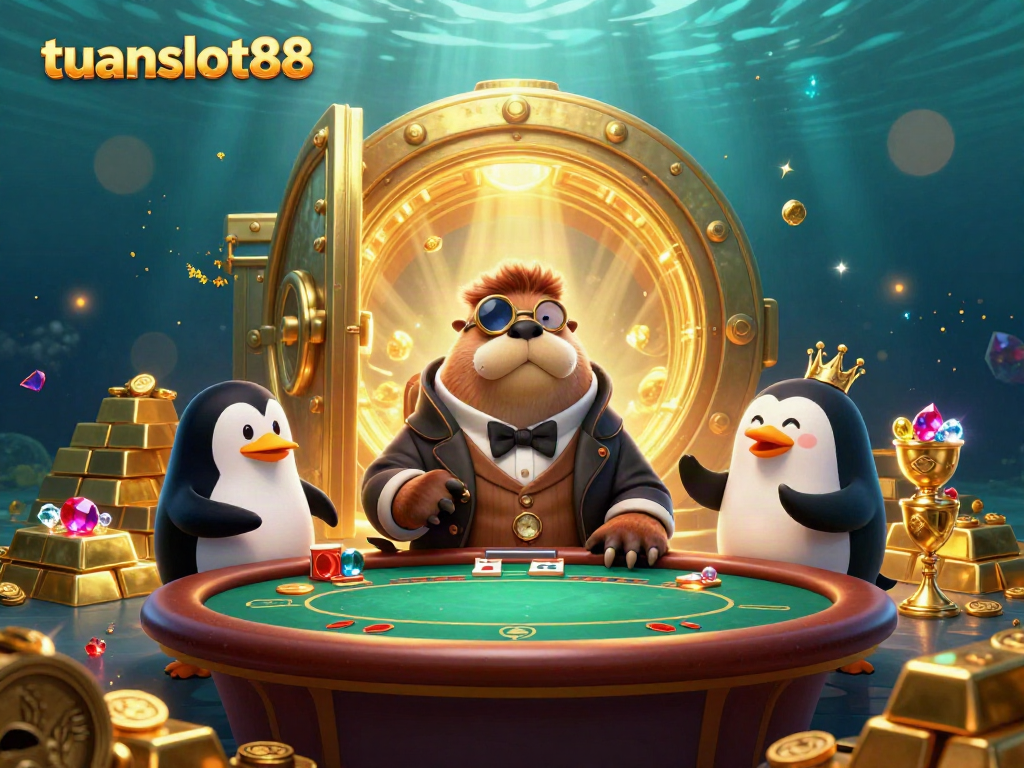 Slot dan taruhan yang menguntungkan di tuanslot88 dengan karakter lucu di meja poker.