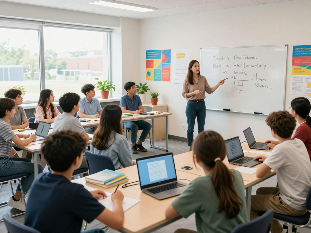 Engaged students learning in a modern classroom, highlighting options for tuition classes near me.