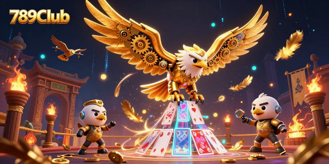 Engage with 789Club by diving into a vibrant 3D illustrative scene of a golden eagle surrounded by casino elements.