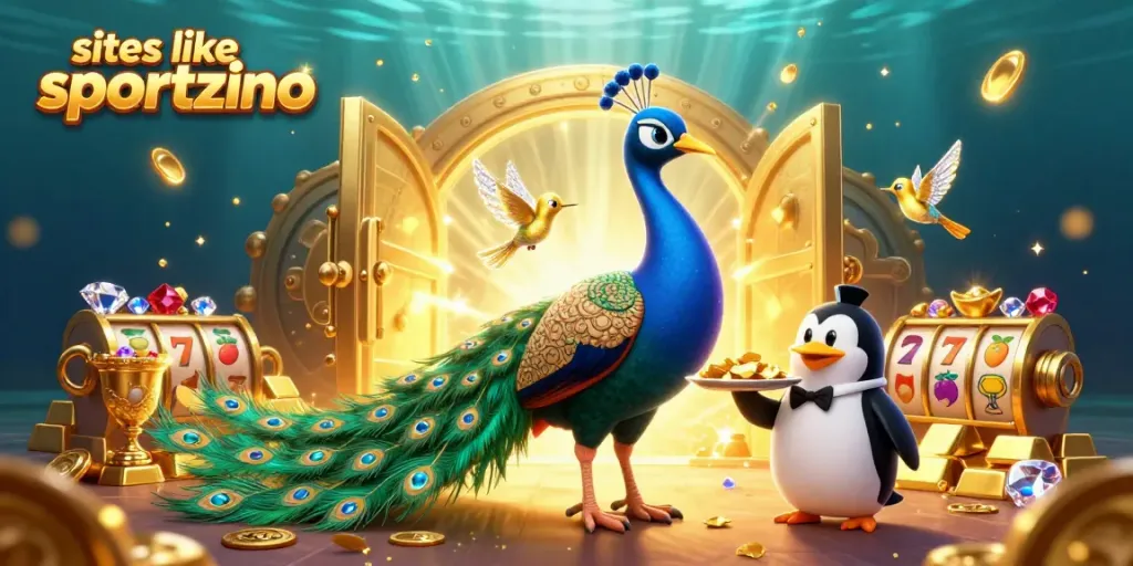 Engage with exhilarating games like Sportzino while enjoying vibrant casino elements in a richly detailed illustration.