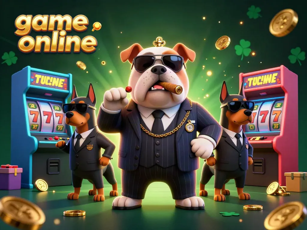Experience winning strategies with game online by navigating a vibrant casino scene of a bulldog mafia boss.