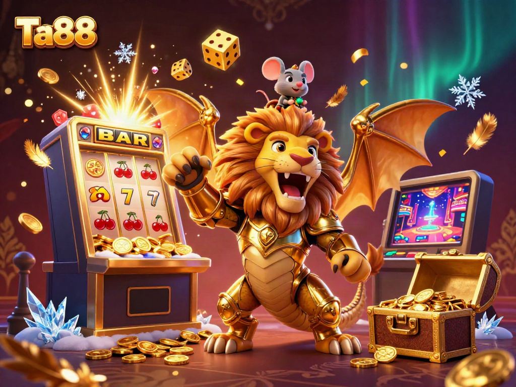 Experience the thrill of Ta88 with an epic golden chimera, slots, and rich casino elements!