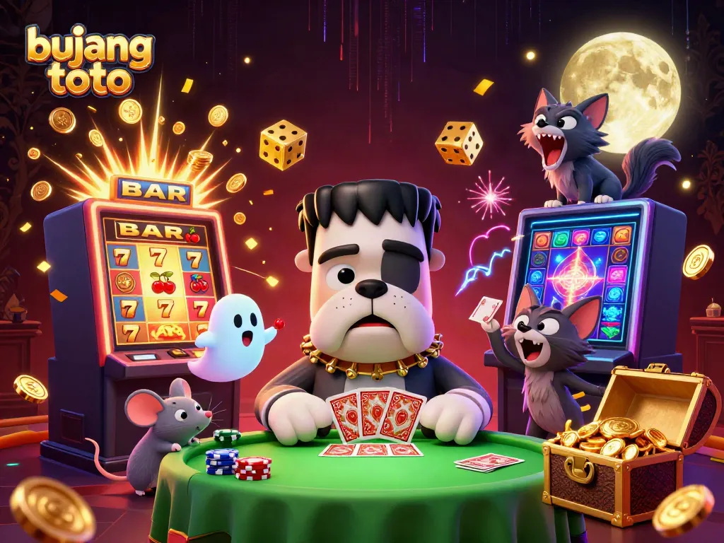 Experience thrill with bujang toto в 3D, featuring a mystical card-dealing bulldog and captivating casino elements.