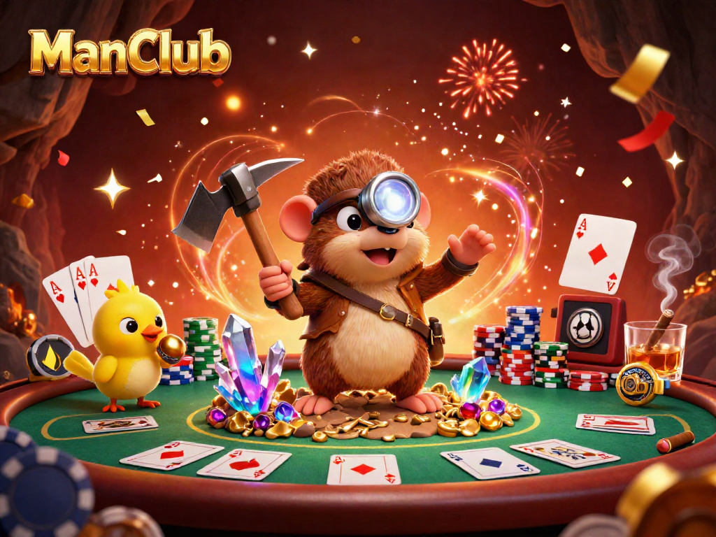 ManClub offers an exciting treasure hunting casino scene with vibrant poker elements, enhancing gaming experiences.