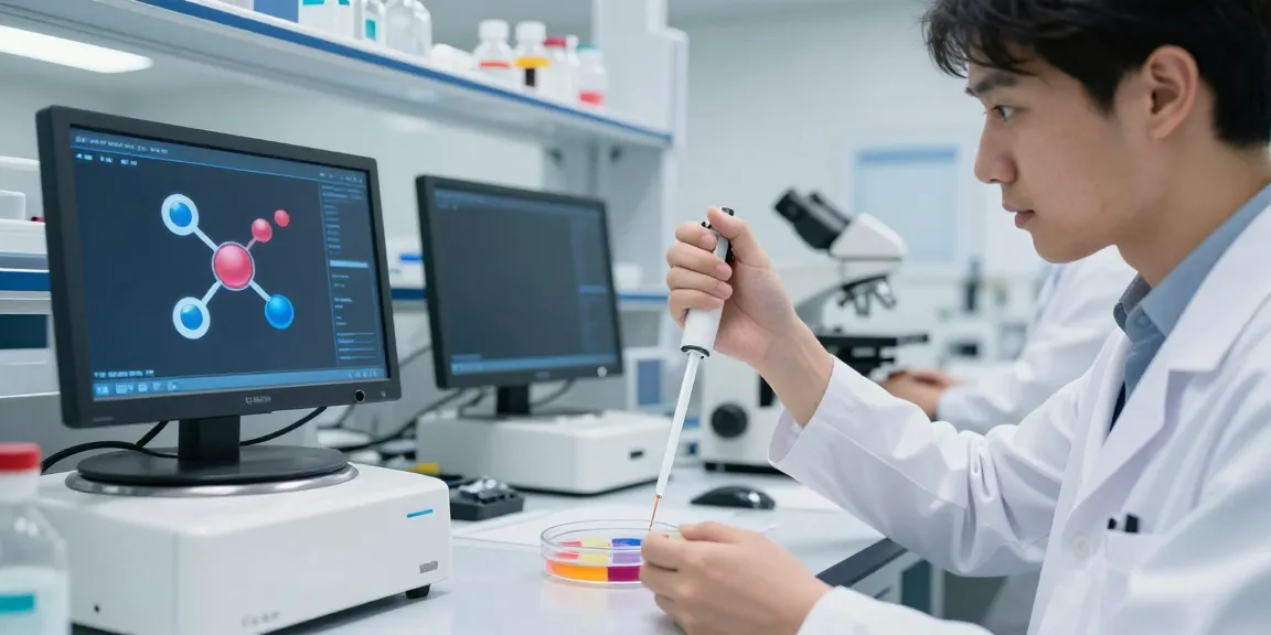 Researchers examining the efficacy of survo peptide in a lab setting.