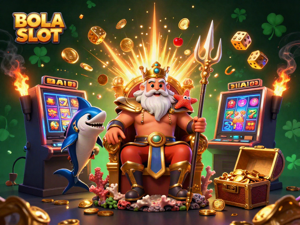 Experience the excitement of BOLA SLOT with vibrant characters and immersive casino elements bursting from a slot machine.