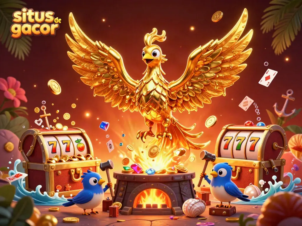 Experience the excitement of situs slot gacor with a dynamic 3D phoenix and vibrant slot elements.