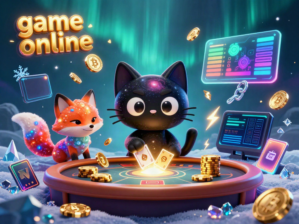 Experience dynamic game online action with a cosmic cat and lucky fox at a vibrant casino table.