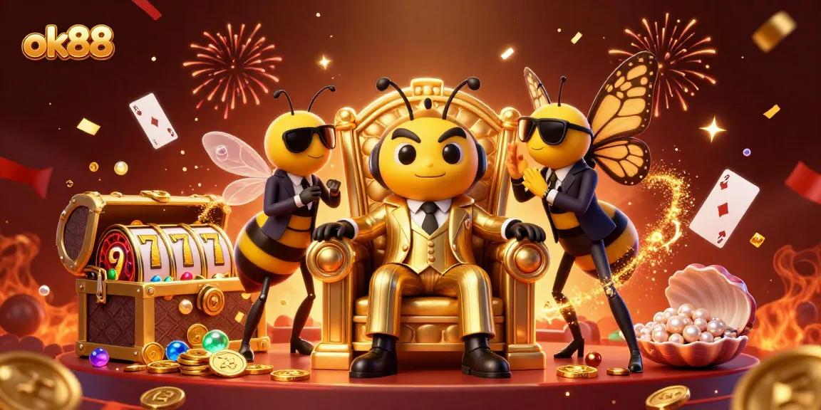 Experience thrilling gaming adventures with ok88's vibrant casino scene featuring playful cartoon characters.