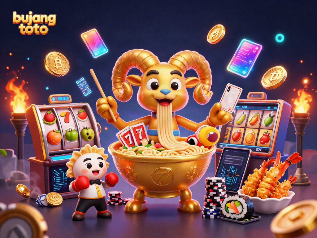 Experience the excitement of bujang toto with a vibrant scene of casino characters and elements.