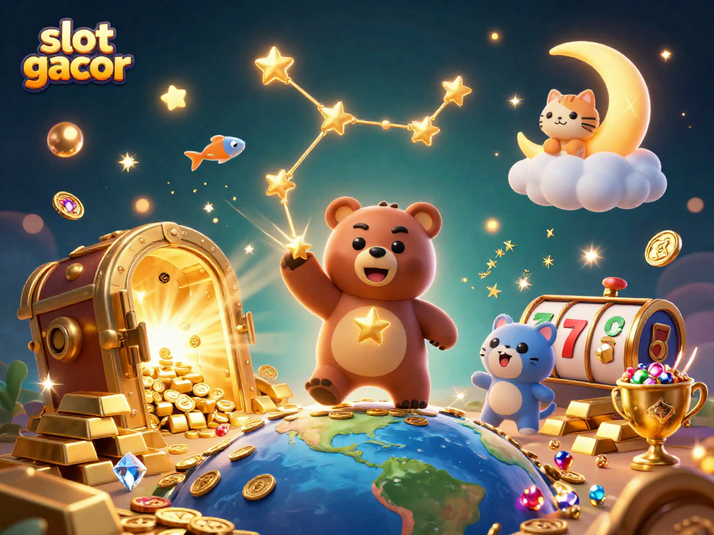 Experience thrilling slot gacor gaming with vibrant 3D characters and sparkling treasures.