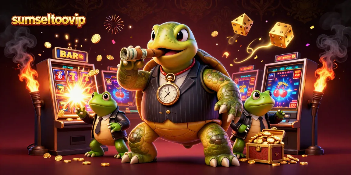 Join the excitement at sumseltotovip with a captivating VIP casino scene featuring a snapping turtle and bullfrog enforcers.