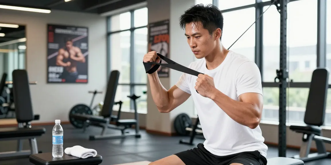 Athlete engaging in workout showcasing TB-500 peptide benefits in a modern gym, with focus on strength training.