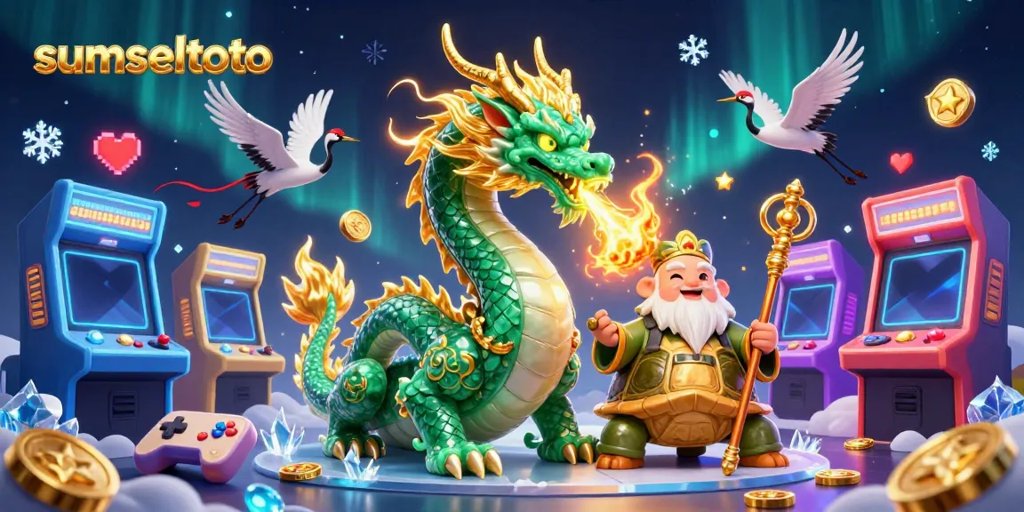 Play exciting games at sumseltoto with vibrant 3D dragon and turtle characters in a casino setting.