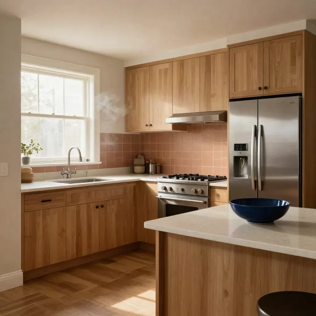 Refreshed kitchen with oak cabinets, stone counters, stainless appliances and soft morning light.