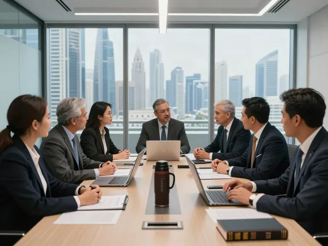 Engaging team of lawyers discussing International Legal Support Dubai in a modern office.