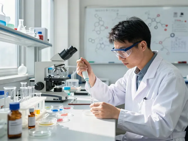Researcher in a lab analyzing peptide samples on a peptide prices website.