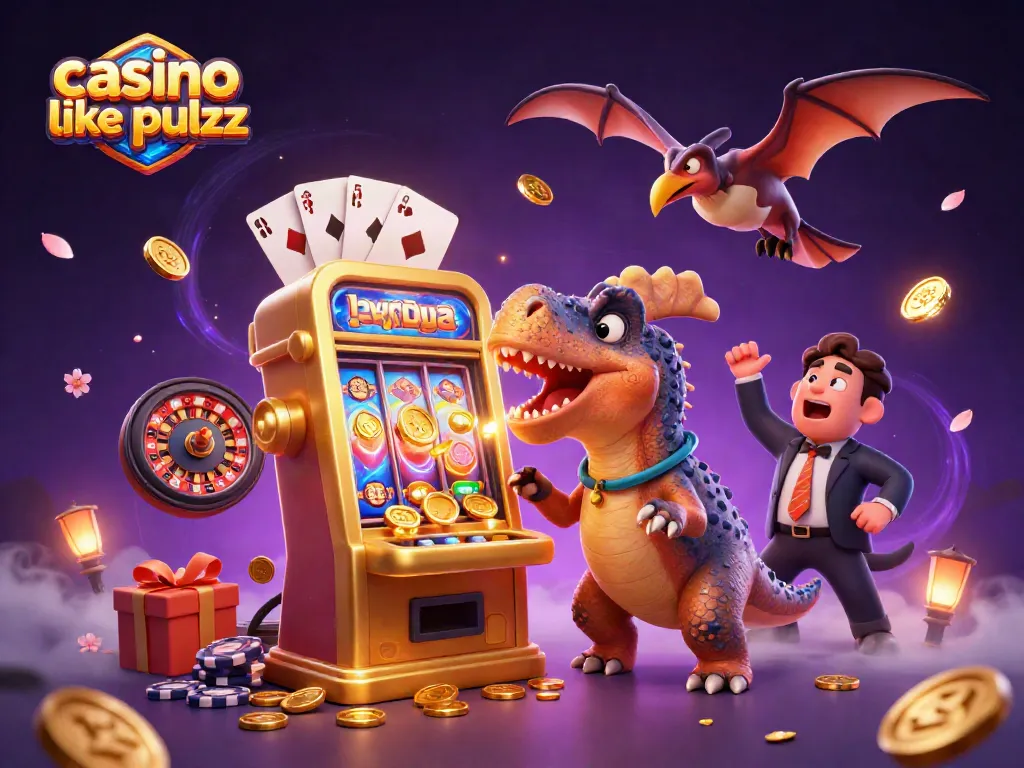 Experience the thrill of a casino like pulsz with characters celebrating a jackpot win amidst flying coins.