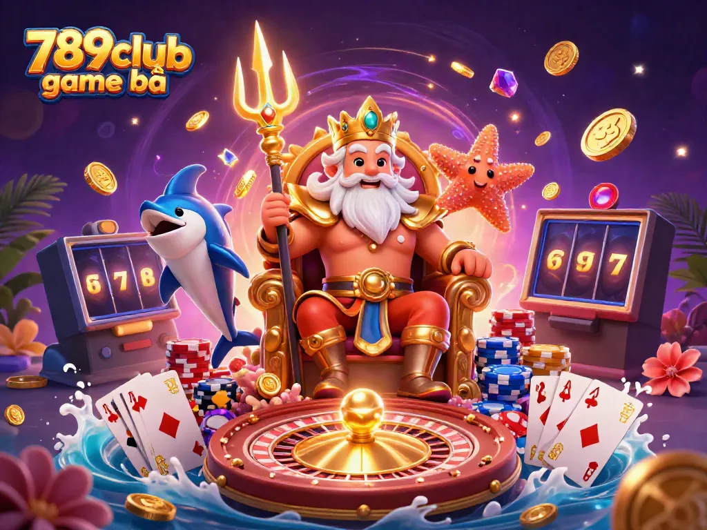 Experience the excitement of 789club game bài with Neptune and casino elements in this vibrant scene.