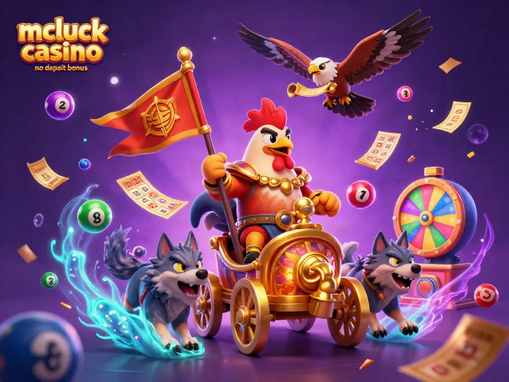Experience the thrill of mcluck casino no deposit bonus with fun gaming elements in this dynamic illustration.