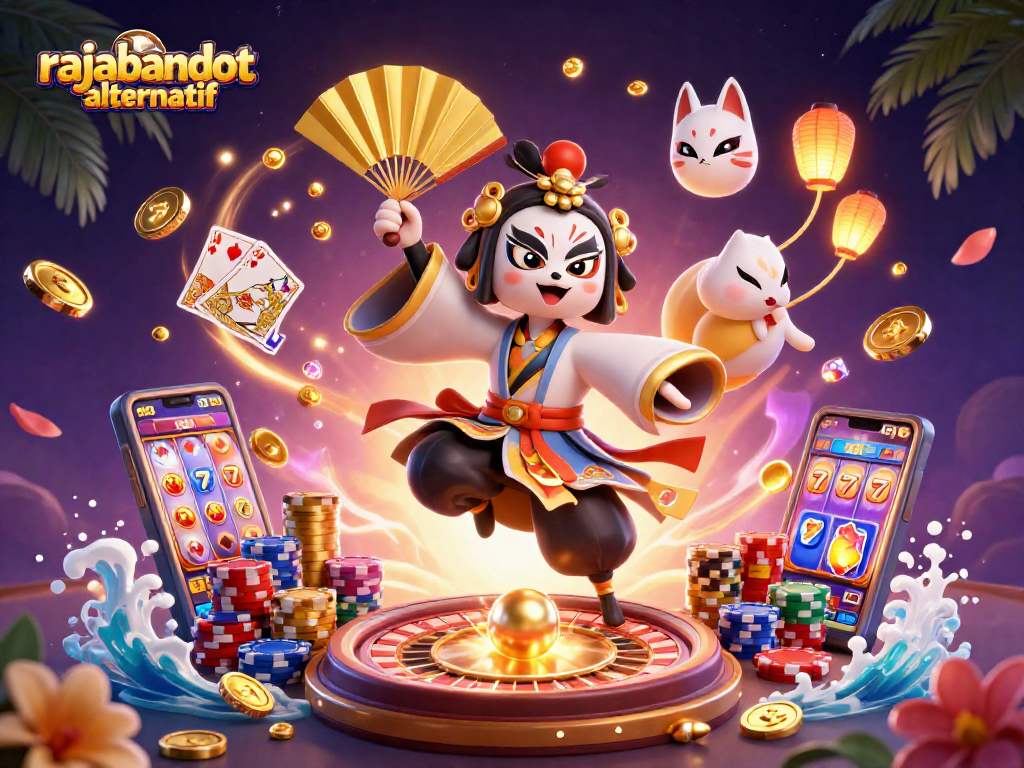 Ilustrasi 3D menarik tentang rajabandot alternatif menampilkan pejuang kabuki dengan elemen kasino.