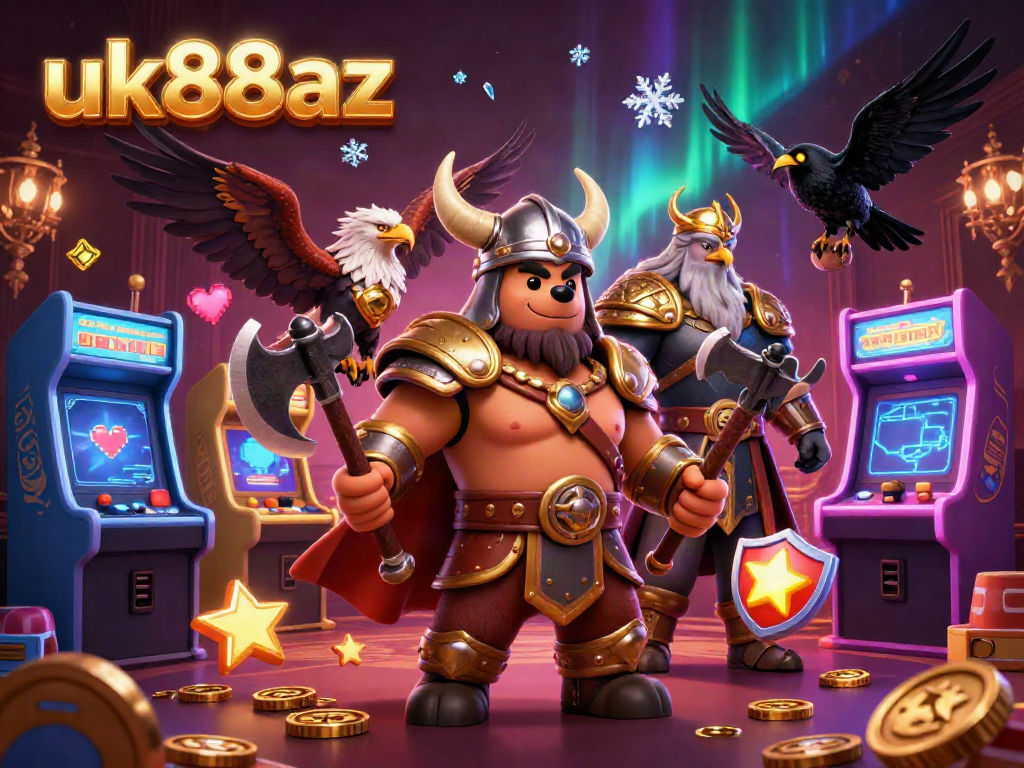 Experience the thrilling world of uk88az with dynamic characters and vivid casino elements in this captivating 3D illustration.