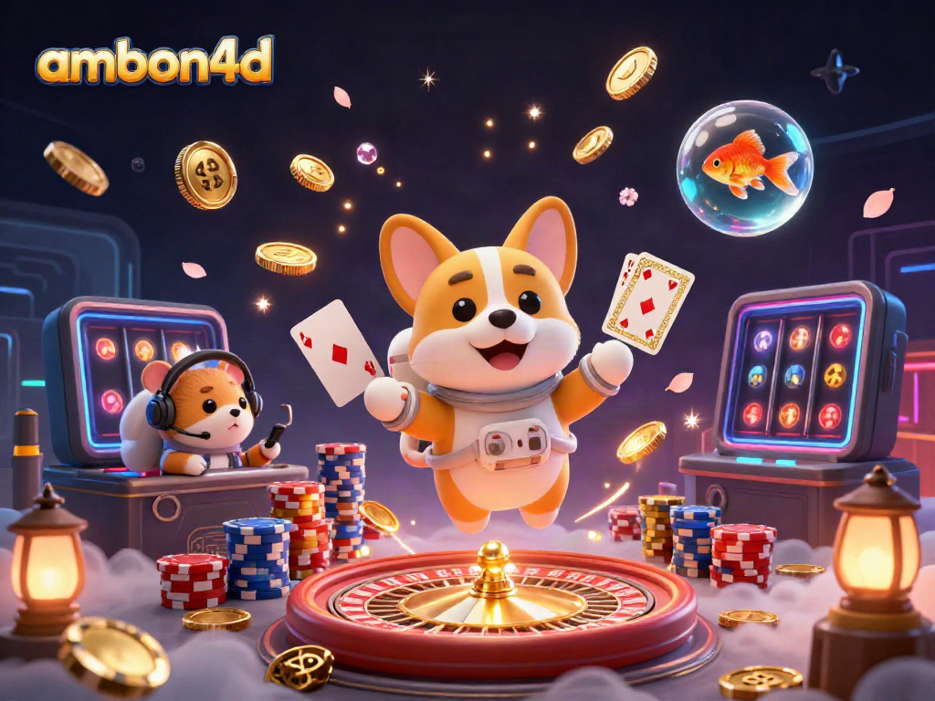 Experience vibrant gaming with ambon4d in a kinetic 3D space casino surrounded by drifting chips and coins.