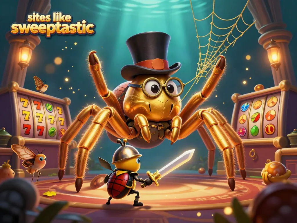 Play engaging slots like Sweeptastic at this exciting casino-themed illustration.