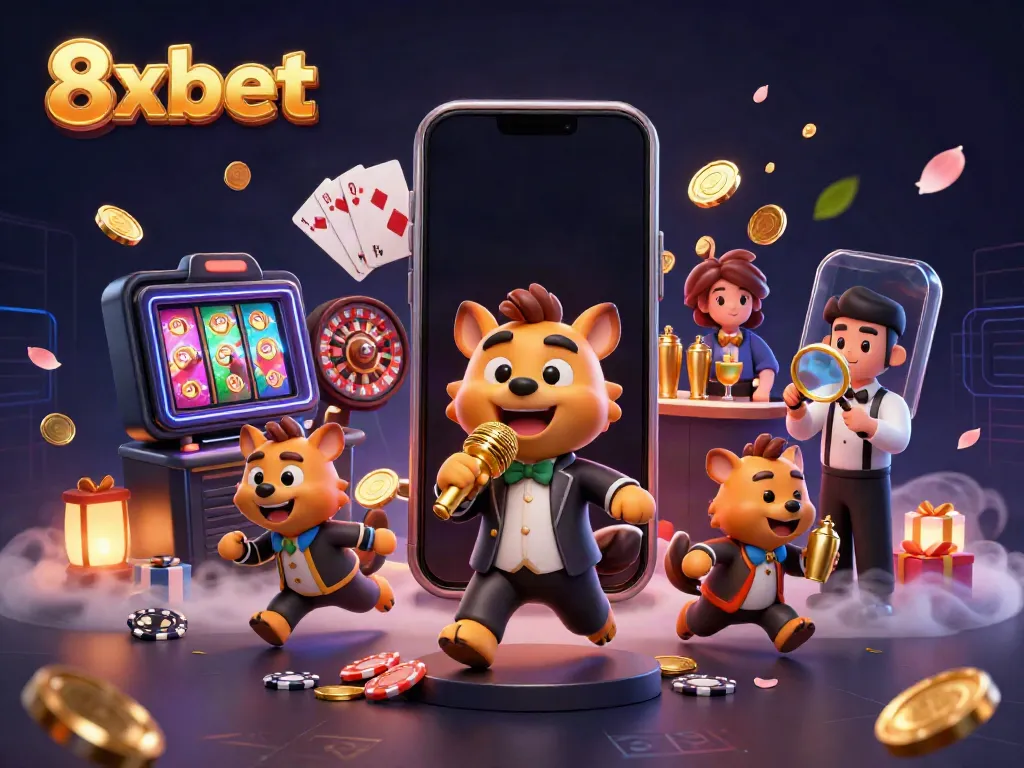 Experience 8xbet's dynamic casino adventure with cartoon hyenas in a vibrant 3D scene.