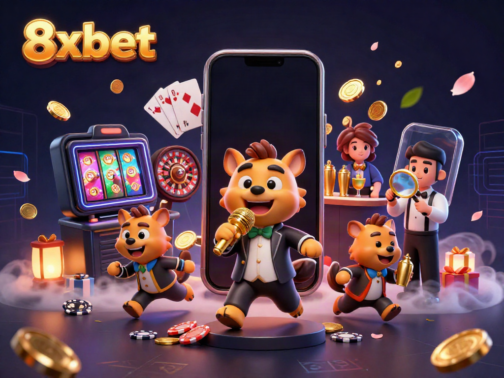 Experience 8xbet's dynamic casino adventure with cartoon hyenas in a vibrant 3D scene.