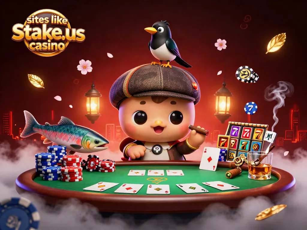 Engaging scene featuring 3D cartoon characters celebrating wins at sites like stake.us casino with poker, slots, and casino elements.