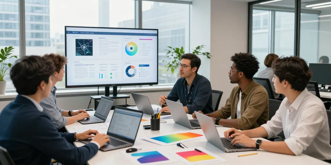 Michael Rustom consulting with a team in a modern office, showcasing innovative IT solutions.