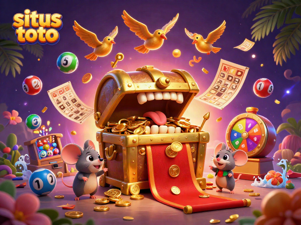 Experience situs toto excitement with a dynamic 3D casino scene featuring lottery elements.